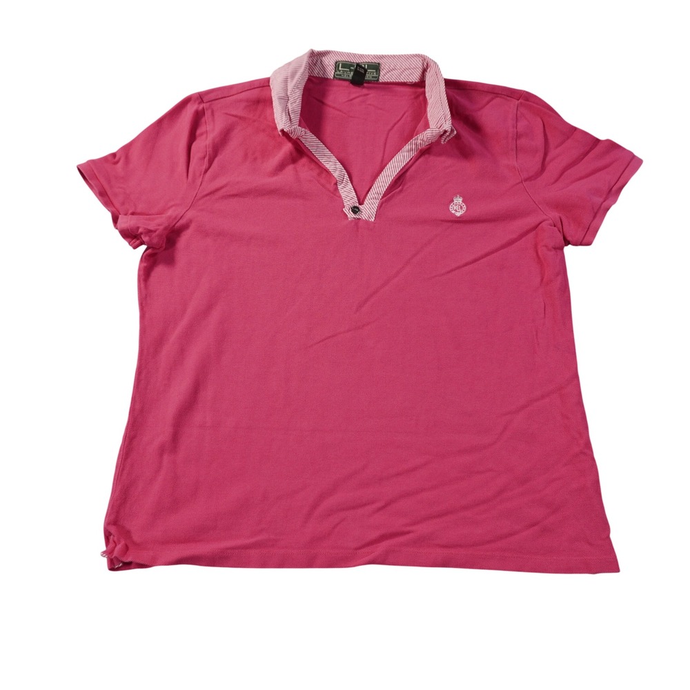 Lauren Active Ralph Lauren Polo Shirt Womens XL Pink V-Neck Crest Logo Cotton